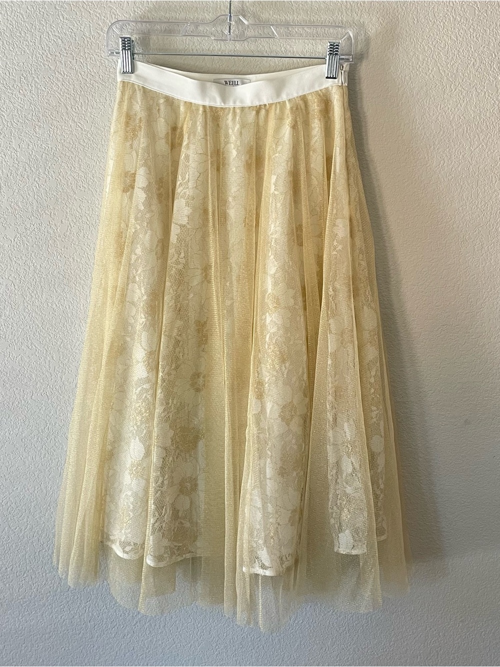 Elegant Cream Lace & Tulle Midi Skirt